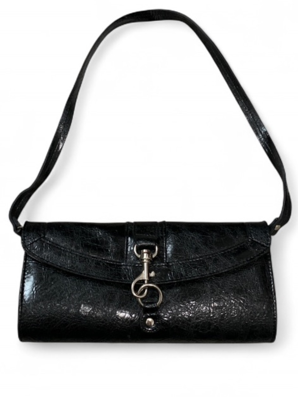 Y2K Nine West Black Faux Leather Shoulder Clutch Bag